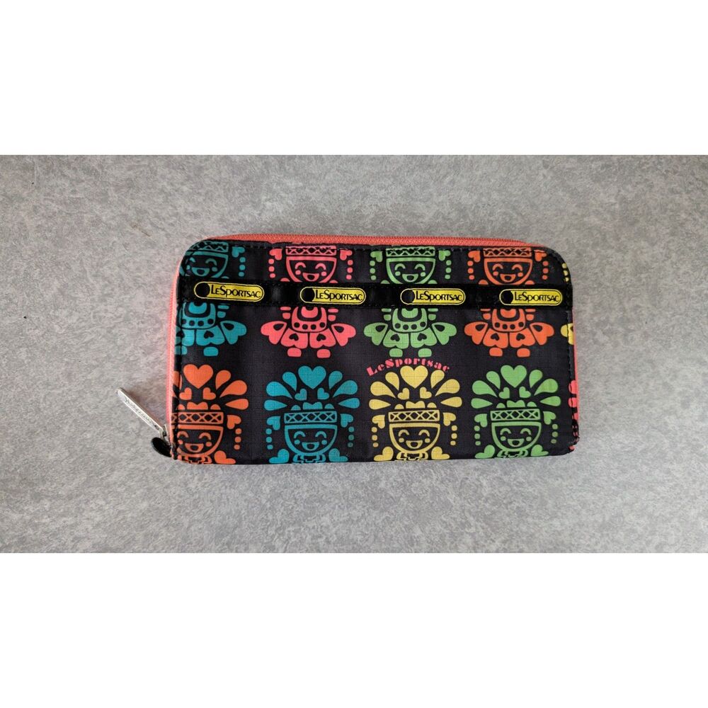 RARE LESPORTSAC ZIP-AROUND WALLET TIKI TRIBAL POLYNESIA COLORFUL